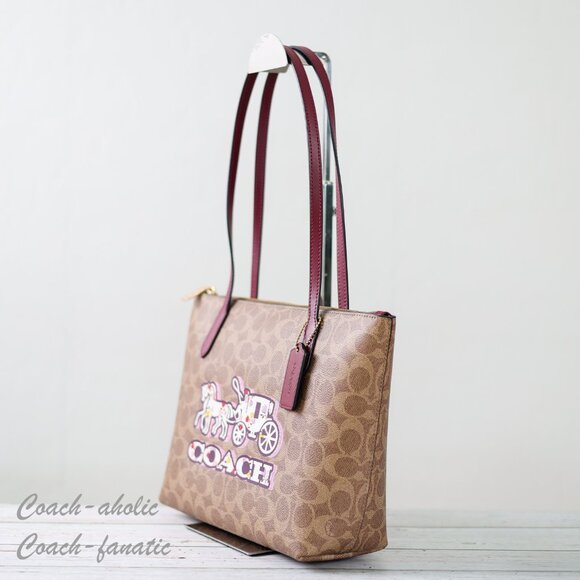 NWT Coach CX587 Fiona Tote Bag In Signature Canvas Horse & Carriage Print - Picture 5 of 11